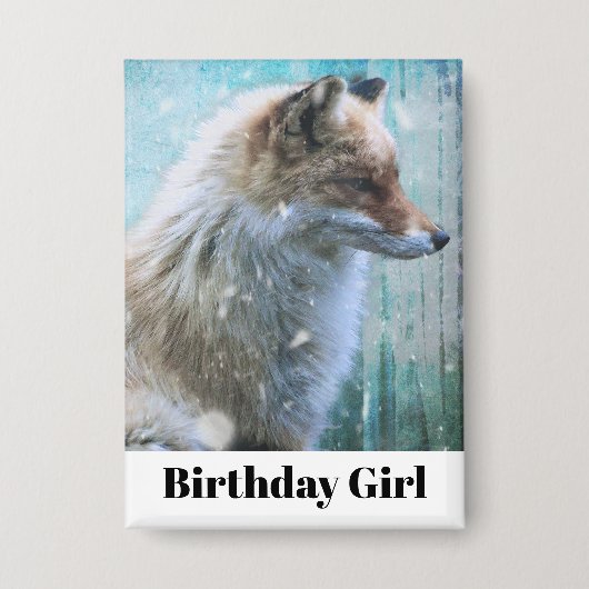 Niedlicher Furry Fox auf Blue Grunge Back Birthday Button (Vorderseite)