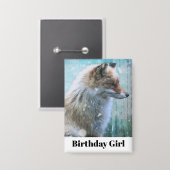 Niedlicher Furry Fox auf Blue Grunge Back Birthday Button (Vorderseite/Rückseite)