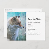 Niedlicher Furry Fox auf Blue Grunge Hintergrund Ankündigungspostkarte (Vorne/Hinten)