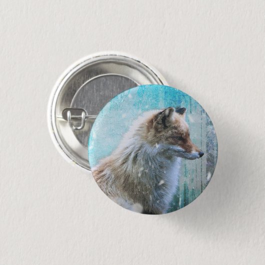 Niedlicher Furry Fox auf Blue Grunge Hintergrund Button (Vorne & Hinten)