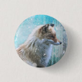 Niedlicher Furry Fox auf Blue Grunge Hintergrund Button (Vorderseite)
