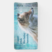 Niedlicher Furry Fox auf Blue Grunge Hintergrund G Banner (Vertikal)