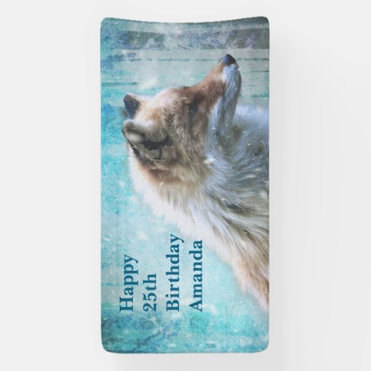 Niedlicher Furry Fox auf Blue Grunge Hintergrund G Banner (Vertikal)