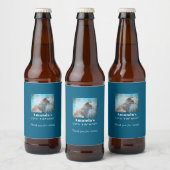 Niedlicher Furry Fox auf Blue Grunge Hintergrund G Bierflaschenetikett (Flaschen)