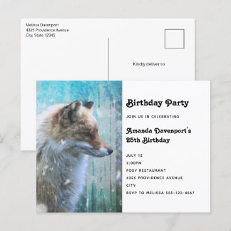 Niedlicher Furry Fox auf Blue Grunge Hintergrund G Einladungspostkarte