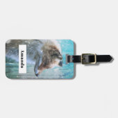 Niedlicher Furry Fox auf Blue Grunge Hintergrund Gepäckanhänger (Vorderseite horizontal)