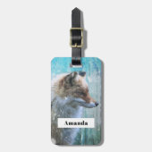 Niedlicher Furry Fox auf Blue Grunge Hintergrund Gepäckanhänger (Vorderseite vertikal)