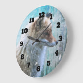 Niedlicher Furry Fox auf Blue Grunge Hintergrund Große Wanduhr (Winkel)