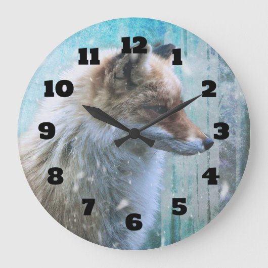 Niedlicher Furry Fox auf Blue Grunge Hintergrund Große Wanduhr (Vorderseite)