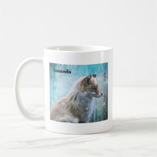 Niedlicher Furry Fox auf Blue Grunge Hintergrund Kaffeetasse