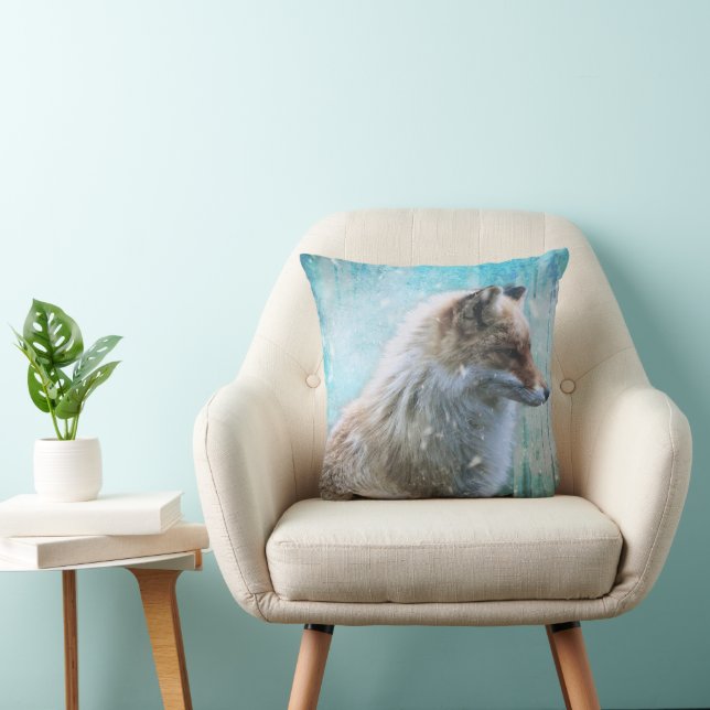 Niedlicher Furry Fox auf Blue Grunge Hintergrund Kissen (Stuhl )
