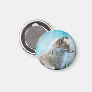 Niedlicher Furry Fox auf Blue Grunge Hintergrund Magnet