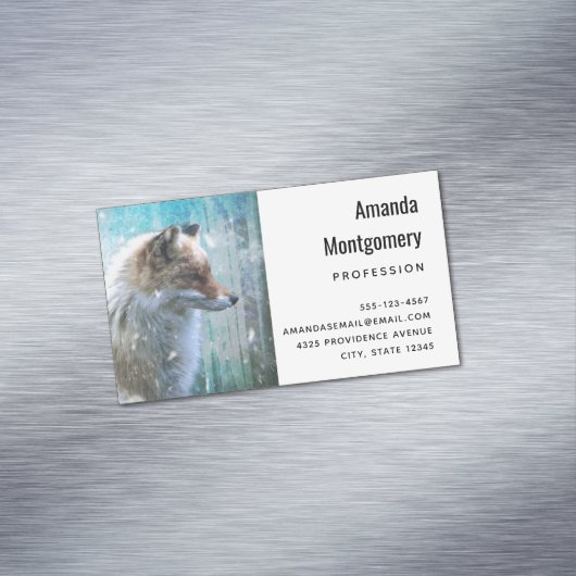 Niedlicher Furry Fox auf Blue Grunge Hintergrund Magnetische Visitenkarte (Beispiel)