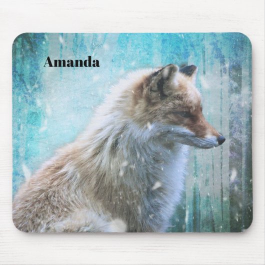 Niedlicher Furry Fox auf Blue Grunge Hintergrund Mousepad (Vorne)