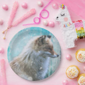 Niedlicher Furry Fox auf Blue Grunge Hintergrund Pappteller (Party)