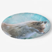 Niedlicher Furry Fox auf Blue Grunge Hintergrund Pappteller (Schrägansicht)