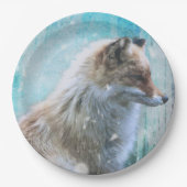 Niedlicher Furry Fox auf Blue Grunge Hintergrund Pappteller (Vorderseite)