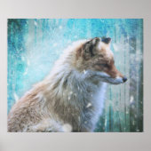 Niedlicher Furry Fox auf Blue Grunge Hintergrund Poster (Vorne)