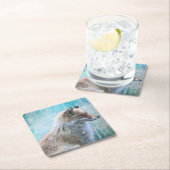 Niedlicher Furry Fox auf Blue Grunge Hintergrund Rechteckiger Pappuntersetzer (Vor Ort)