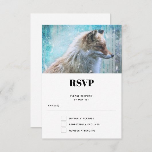 Niedlicher Furry Fox auf Blue Grunge Hintergrund RSVP Karte (Vorne/Hinten)