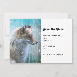Niedlicher Furry Fox auf Blue Grunge Hintergrund Save The Date