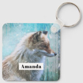 Niedlicher Furry Fox auf Blue Grunge Hintergrund Schlüsselanhänger (Rückseite)