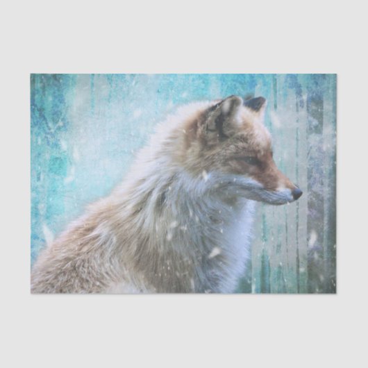 Niedlicher Furry Fox auf Blue Grunge Hintergrund Seidenpapier (Vorderseite)