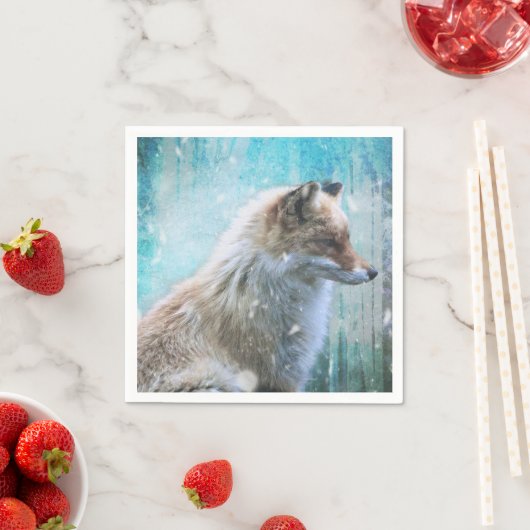 Niedlicher Furry Fox auf Blue Grunge Hintergrund Serviette (Beispiel)