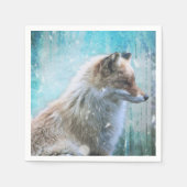 Niedlicher Furry Fox auf Blue Grunge Hintergrund Serviette (Vorderseite)