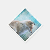 Niedlicher Furry Fox auf Blue Grunge Hintergrund Serviette (Ecke)