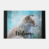 Niedlicher Furry Fox auf Blue Grunge Hintergrund W Fußmatte (Vorderseite)