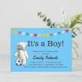 Niedlicher Fußball Bärenjunge Einladungen (Stehend Vorderseite)