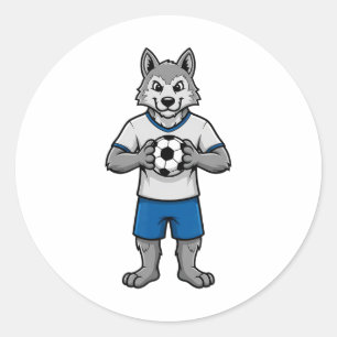 Niedlicher Fußball-Wolf-Fußballspieler Tier Sport Runder Aufkleber