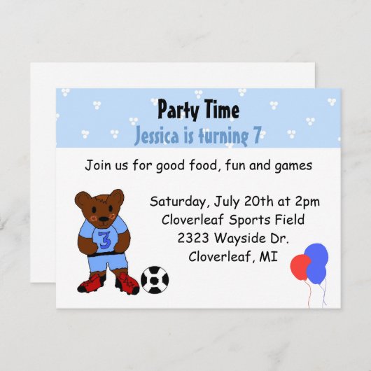 Niedlicher Fußballbär Einladung (Vorne/Hinten)