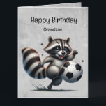 Niedlicher Fußballspieler Raccoon Grandson Birthda Karte<br><div class="desc">Niedlicher Fußballspieler Raccoon Fan Animal Nature Kunst. Großartiges Geburtstagsgeschenk Grandson zum Geburtstag wünschen</div>
