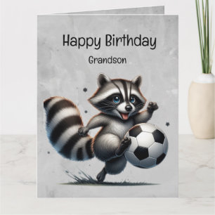 Niedlicher Fußballspieler Raccoon Grandson Birthda Karte