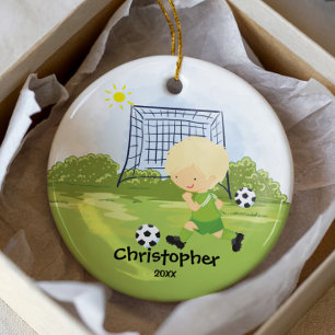 Niedlicher Fußballspieler Sport Weihnachtsdekorati Keramikornament