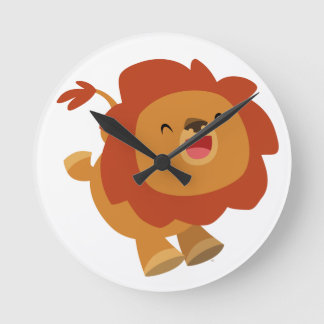 Niedlicher Gamboli-Cartoon Lion Clock Runde Wanduhr