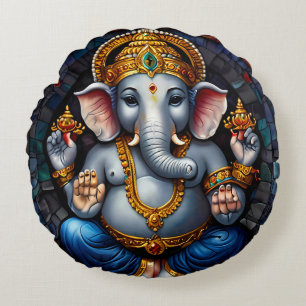 Niedlicher Ganesh Blue Elephant Rundes Kissen