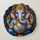Niedlicher Ganesh Blue Elephant Rundes Kissen (Rückseite)
