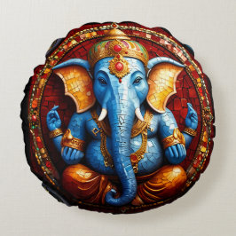 Niedlicher Ganesh Blue Elephant Rundes Kissen