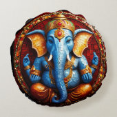 Niedlicher Ganesh Blue Elephant Rundes Kissen (Rückseite)