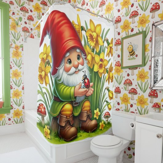 Niedlicher Garten-Gnome mit Blume Duschvorhang