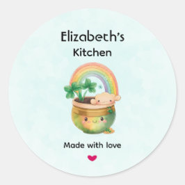 Niedlicher Gartenplanter mit Regenbogen & Clover K Runder Aufkleber