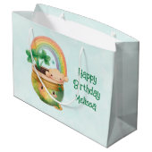 Niedlicher Gartenplanter mit Regenbogen & Kleber G Große Geschenktüte (Rückseite Schrägansicht)