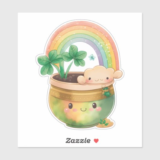 Niedlicher Gartenplanter mit Regenbogen & Klee Aufkleber (Blatt)