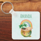 Niedlicher Gartenplanter mit Regenbogen & Klee Schlüsselanhänger (Vorderseite)