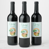 Niedlicher Gartenplanter mit Regenbogen & Klee Weinetikett (Flaschen)