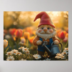 Niedlicher Gartenzwerg mit Gießkanne Poster