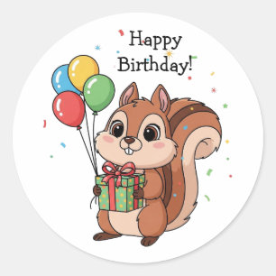 Niedlicher Geburtstag Eichhörnchen Runder Aufkleber